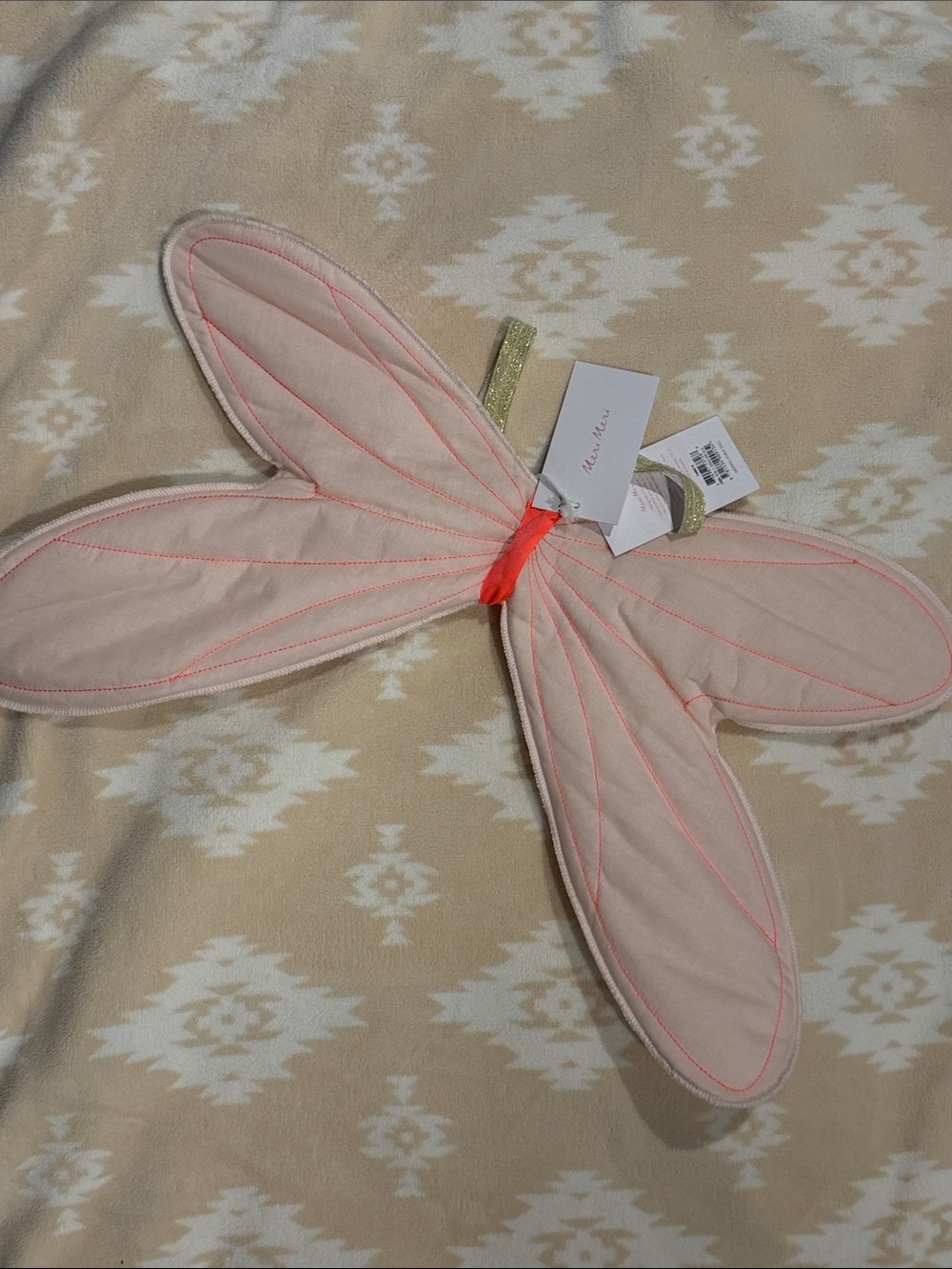 Meri Meri Soft Pale Pink Fairy Wings with Neon Pink Stitching